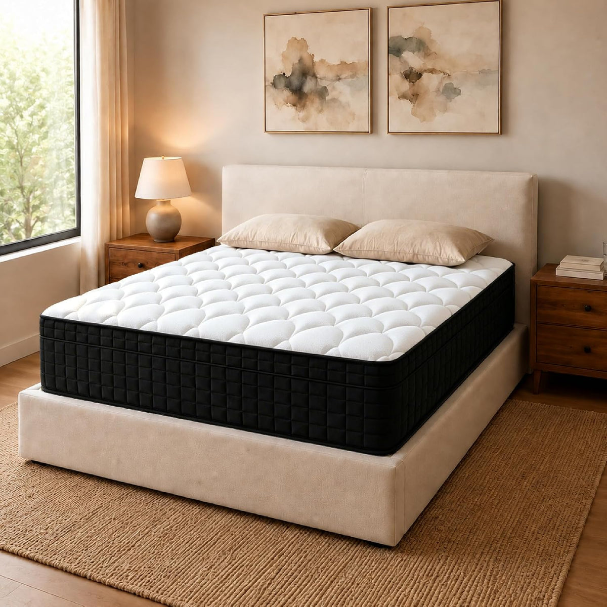 12 Inch Full Mattress in a Box, Medium Plush Feel, Pocket Coils, Fiberglass Free, Motion Isolation, Breathable Comfortable Cover, Hybrid Construction, Expanded Dimensions: 75"L x 54"W x 12"H