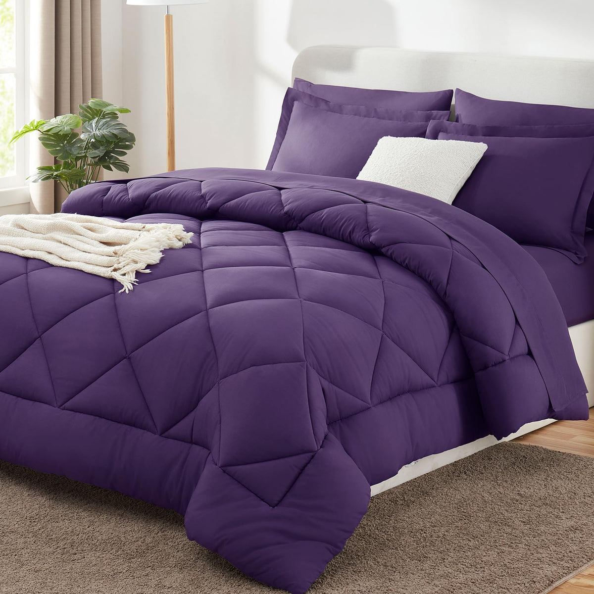 CozyLux Queen Comforter Set 88"x88" Dark Grey - 7 Piece Bed in a Bag