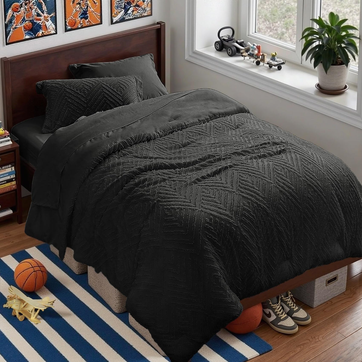 Zzlpp Queen Comforter Set 7 Piece, Beige Bed in a Bag Queen Bedding Sets