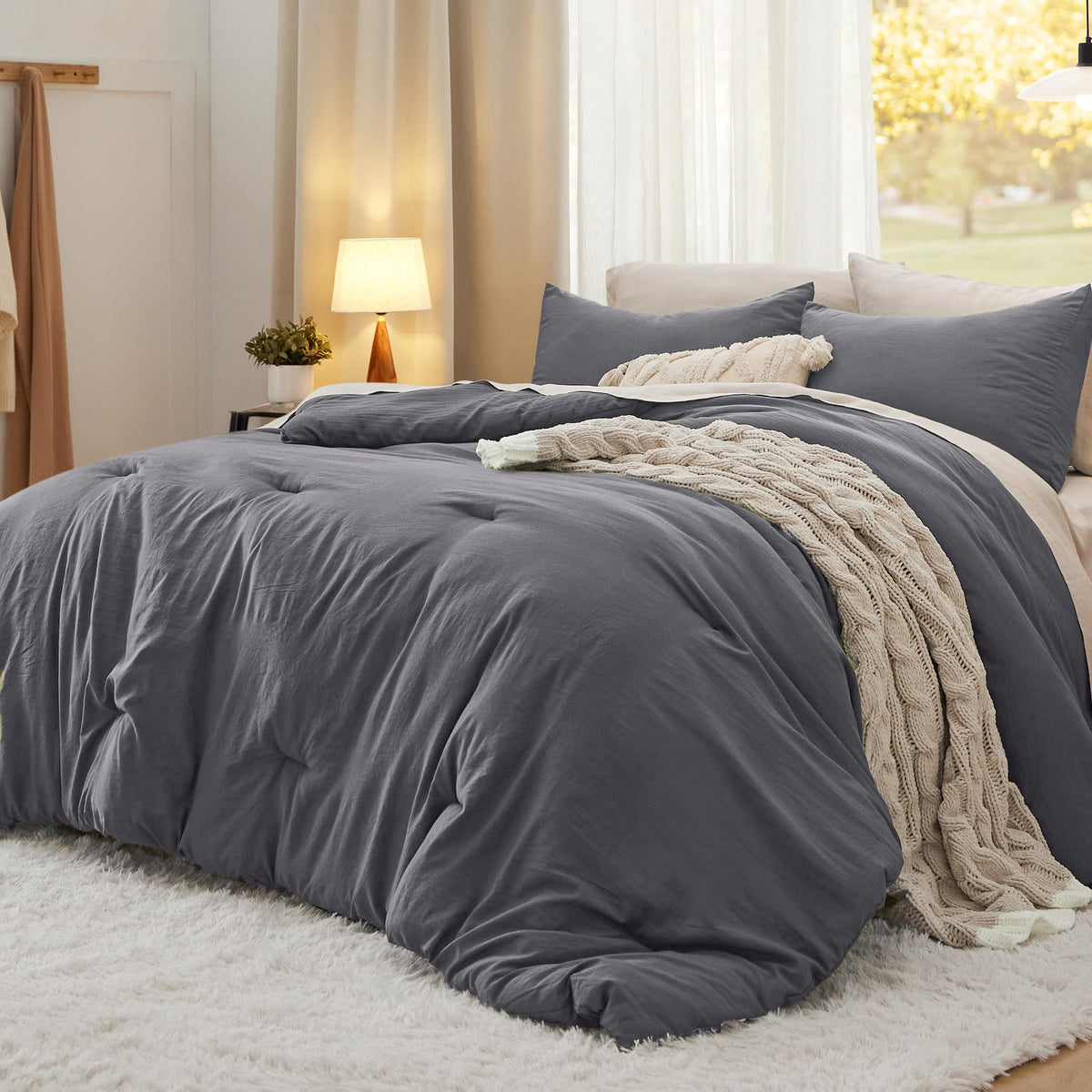 Bedsure King Comforter Set Prewashed Soft Bedding Set 3Pcs White 104"x90"