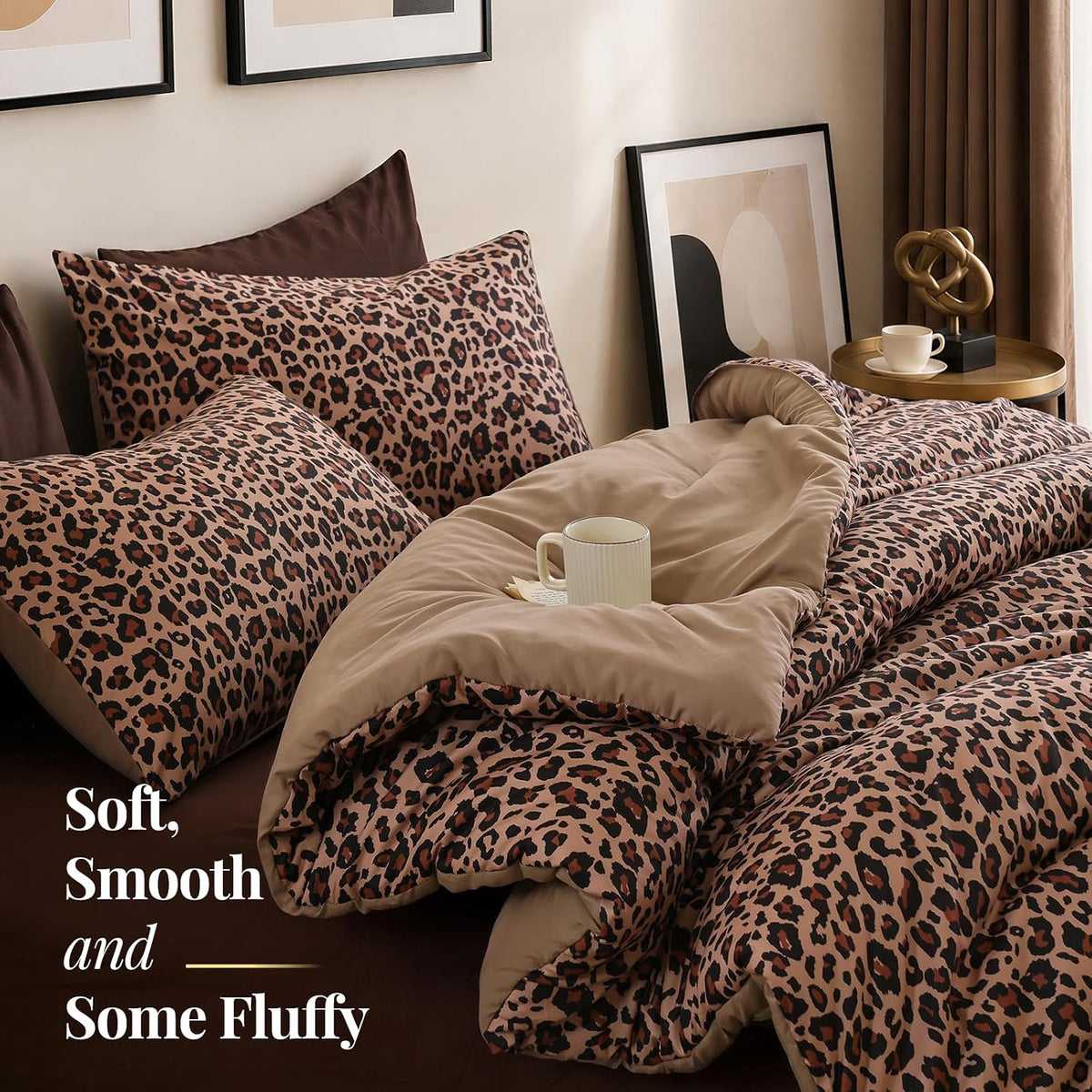 Cheetah Print Comforter Set Queen, Luxury Leopard Print Bedding, Brown