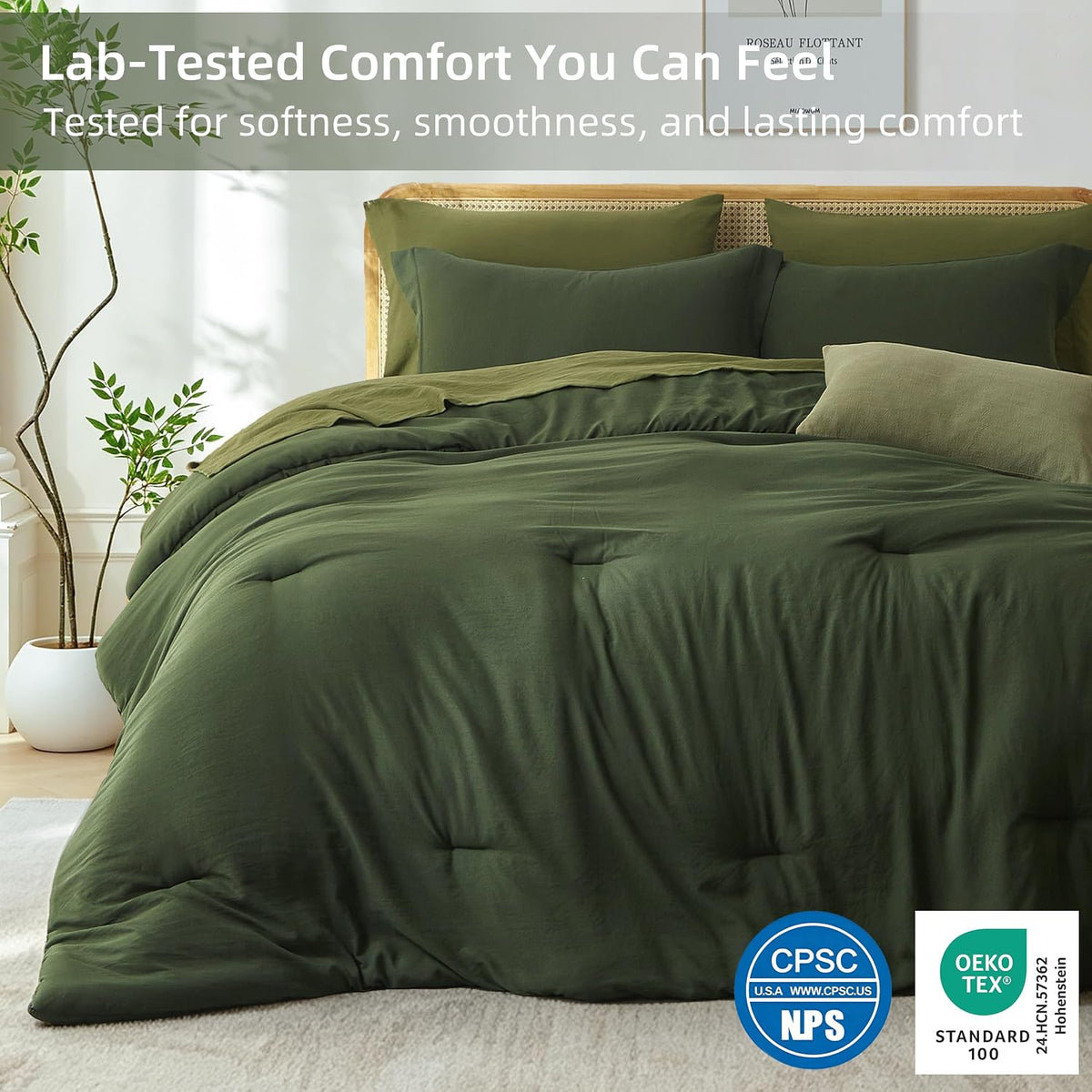 Comforters Queen Size 7 Pieces, Dark Green Bed Set