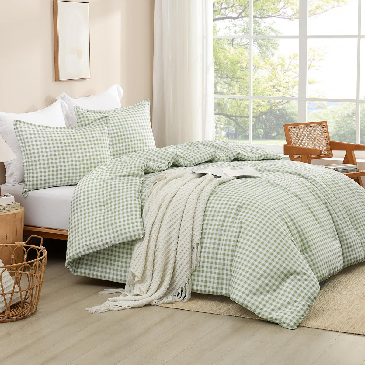 Andency Checkered Comforter Full, Black and White Gingham Plaid Bedding Set
