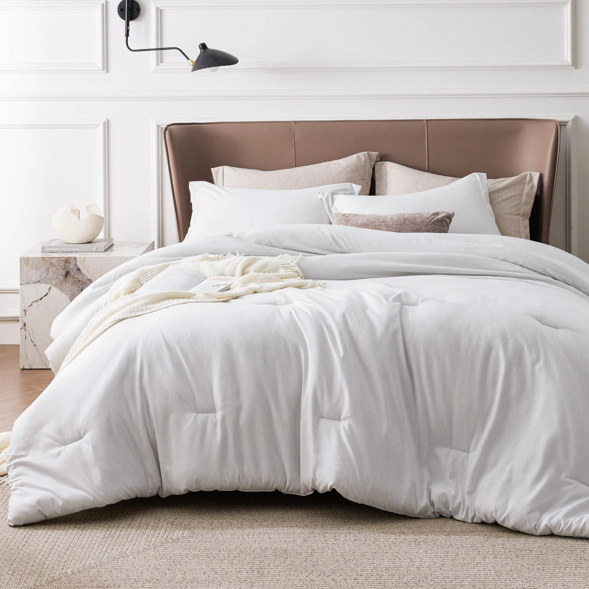 Bedsure Queen Size Comforter Sets, Beige Cationic Dyed Bedding Set 3 Pcs
