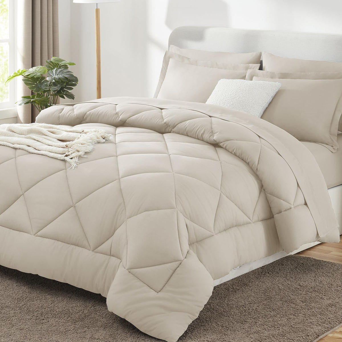 CozyLux Queen Comforter Set 88"x88" Dark Grey - 7 Piece Bed in a Bag