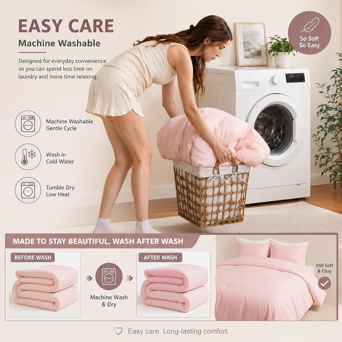 weigelia Pink Comforter Set Queen Size, All Season Lightweight Bedding Set