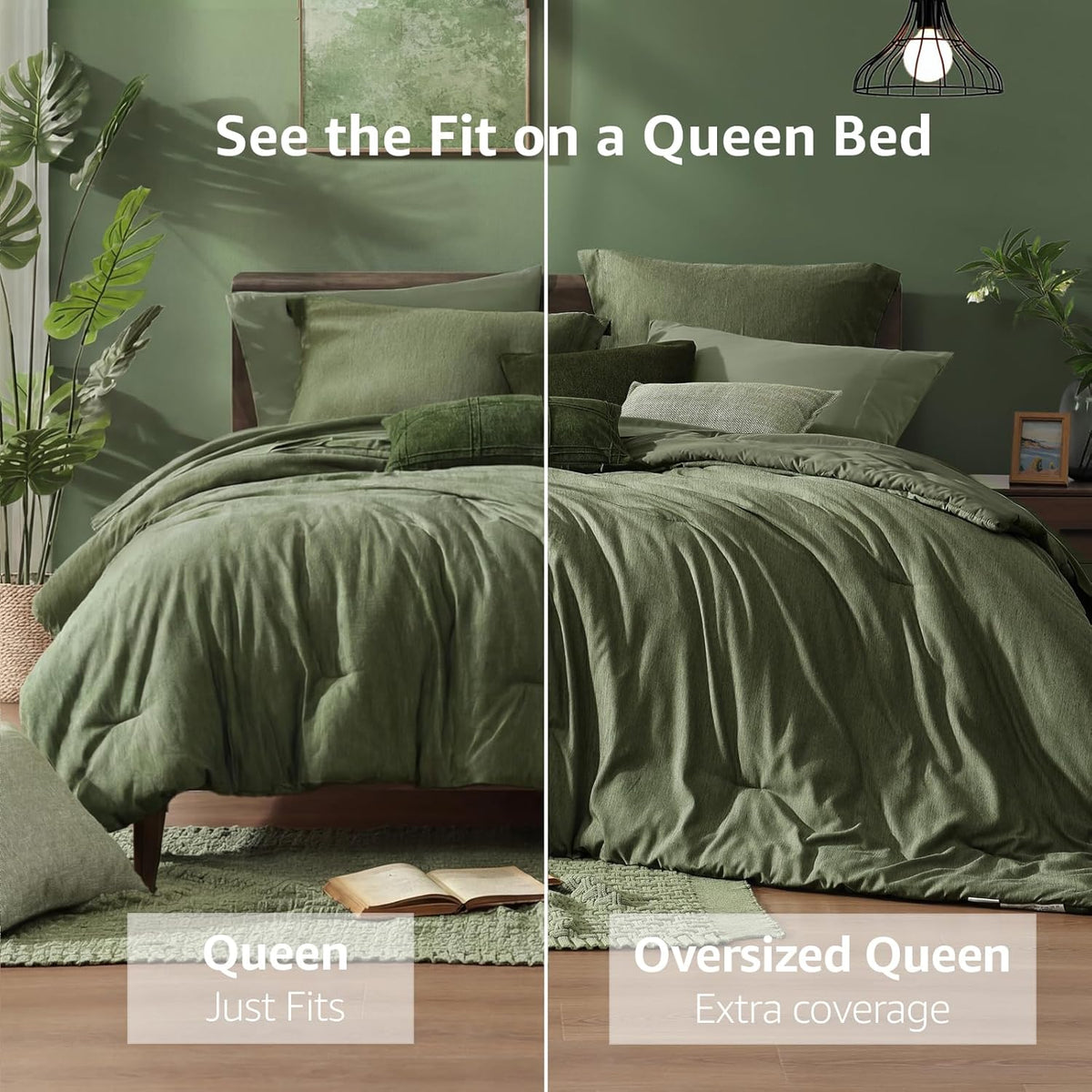 Monbix Queen Comforter Set 7 Pieces Cationic Green Bed in a Bag