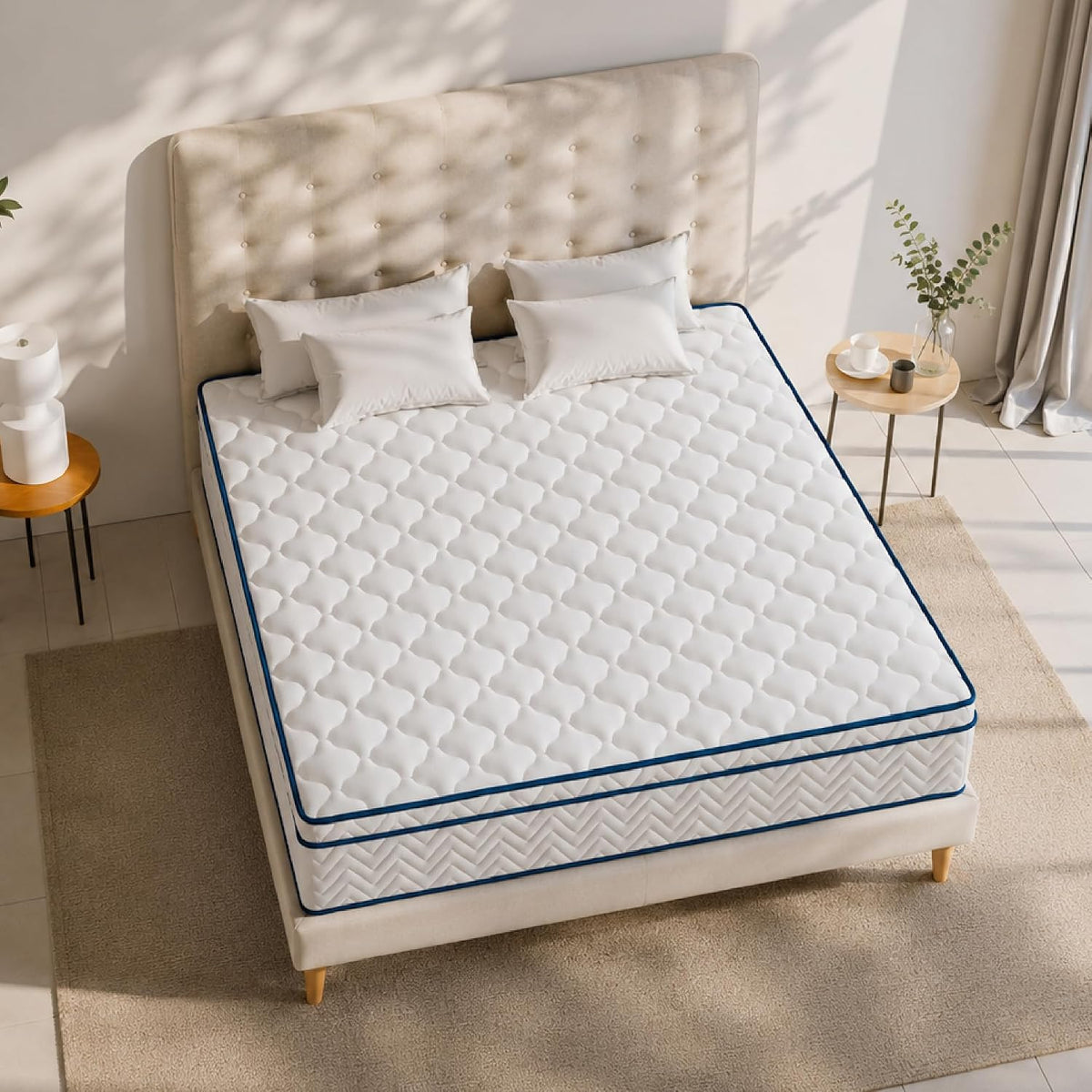 12 Inch Queen Size Mattress, Plush Hybrid Mattress in a Box, Individual Pocket Coils for Pressure Relief, CertiPUR‑US Certified, Vacuum‑Compressed, Fits Queen Bed Frame, Dimensions: 60" x 80"