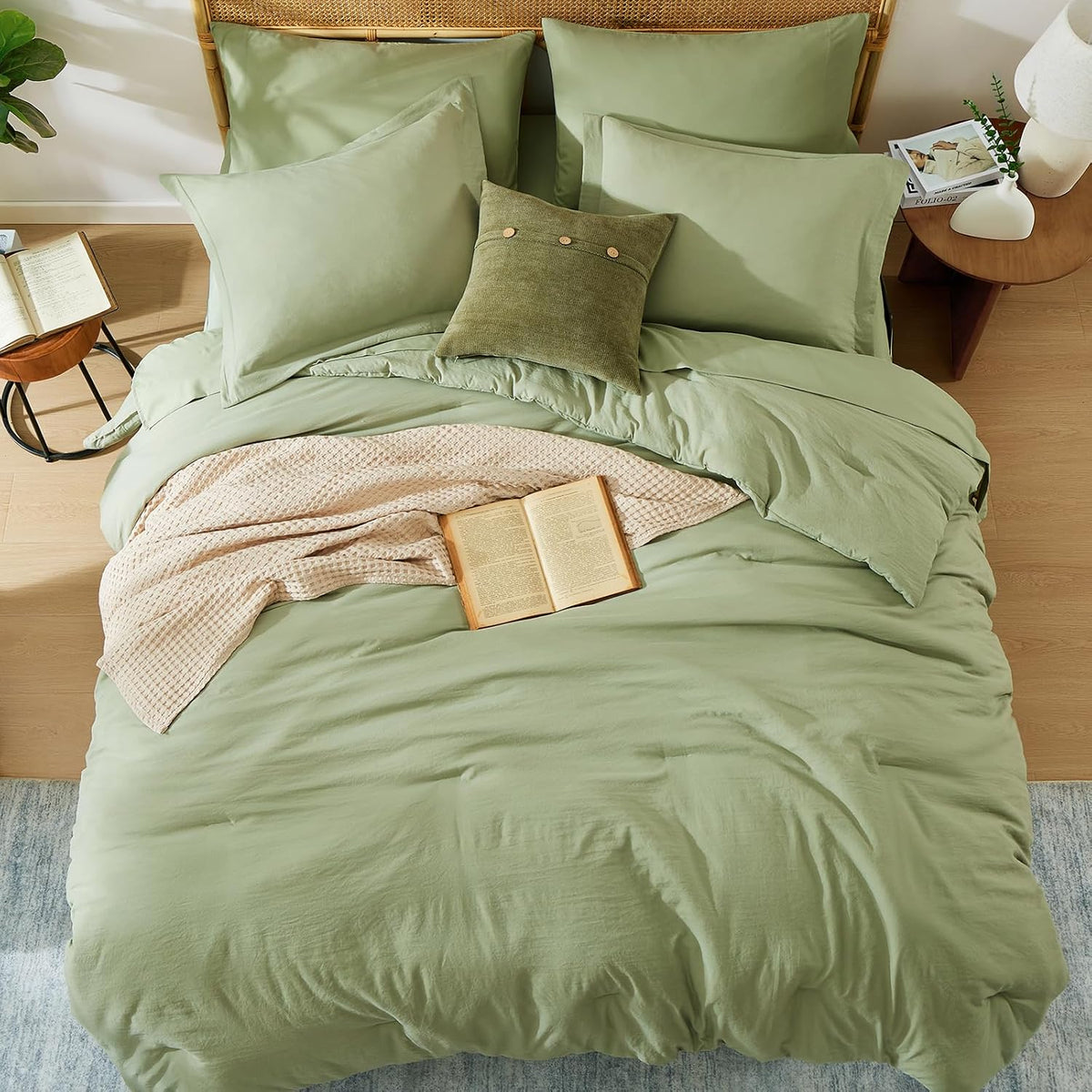 Queen Comforter Set-7 Pieces Soft Prewashed Bed in a Bag Queen Bedding Sets