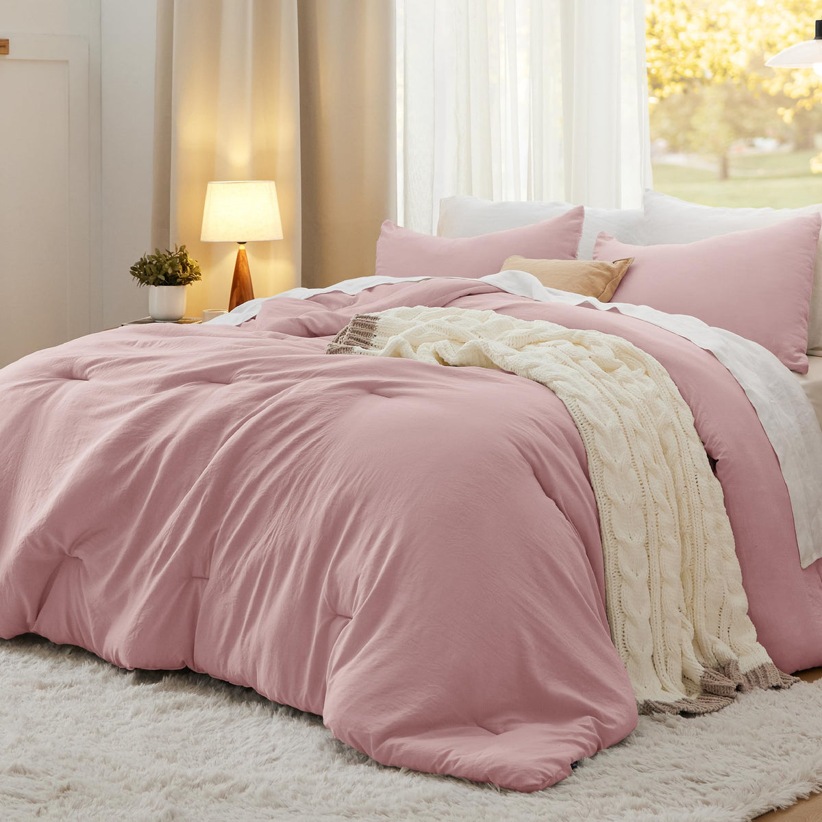 Bedsure King Comforter Set Prewashed Soft Bedding Set 3Pcs Beige 104"x90"
