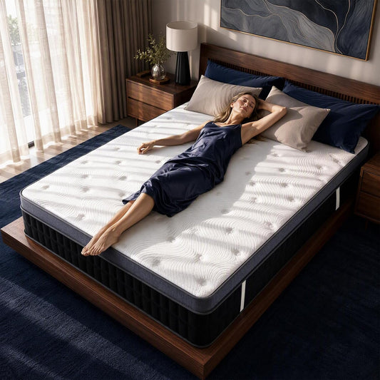 Queen Mattress 12 Inch, Medium Firm Hybrid with Pocket Coils & Cooling Gel