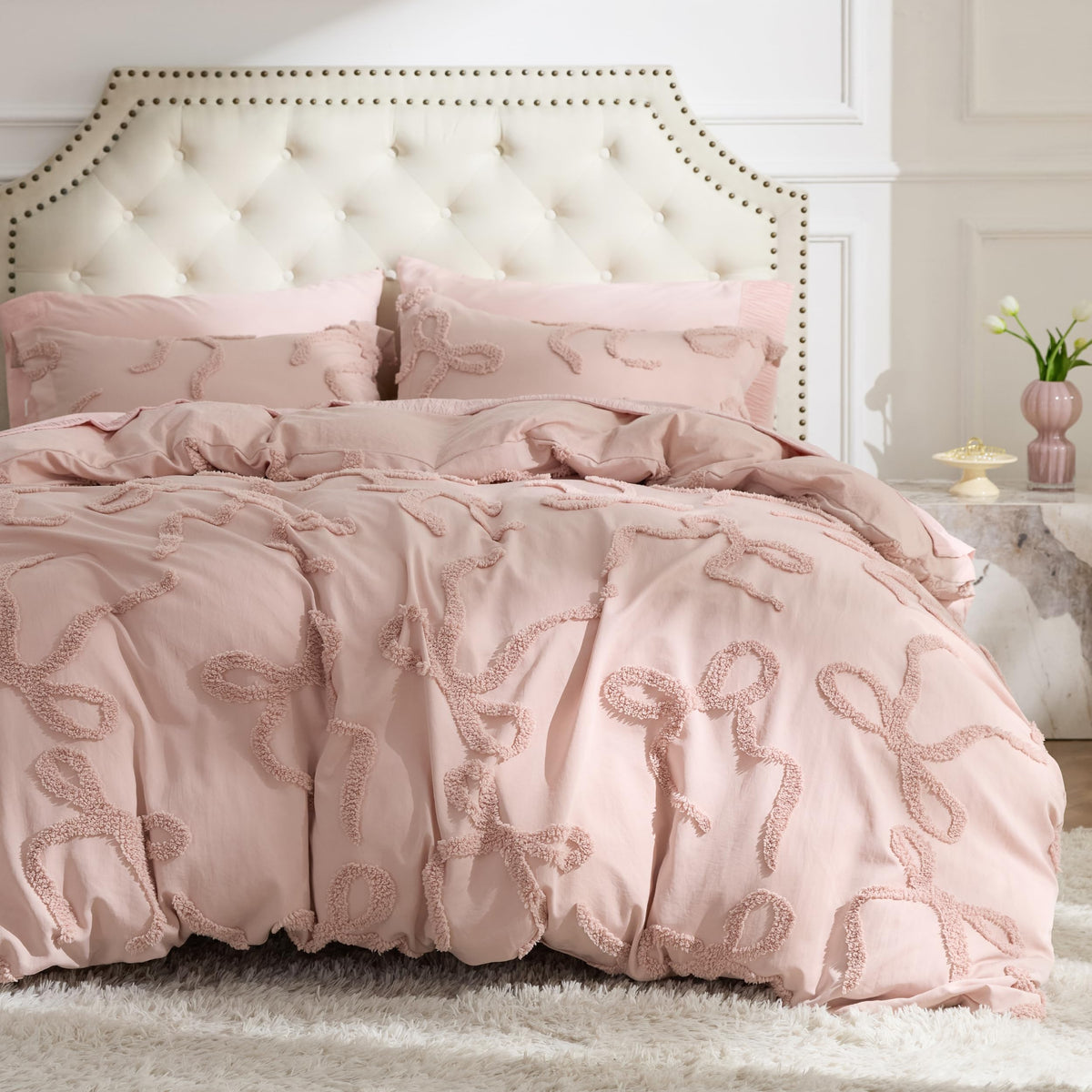 Bedsure Pink Comforter Set Cute Bow Bedding Set Queen GentleSoft™ 3 Pieces