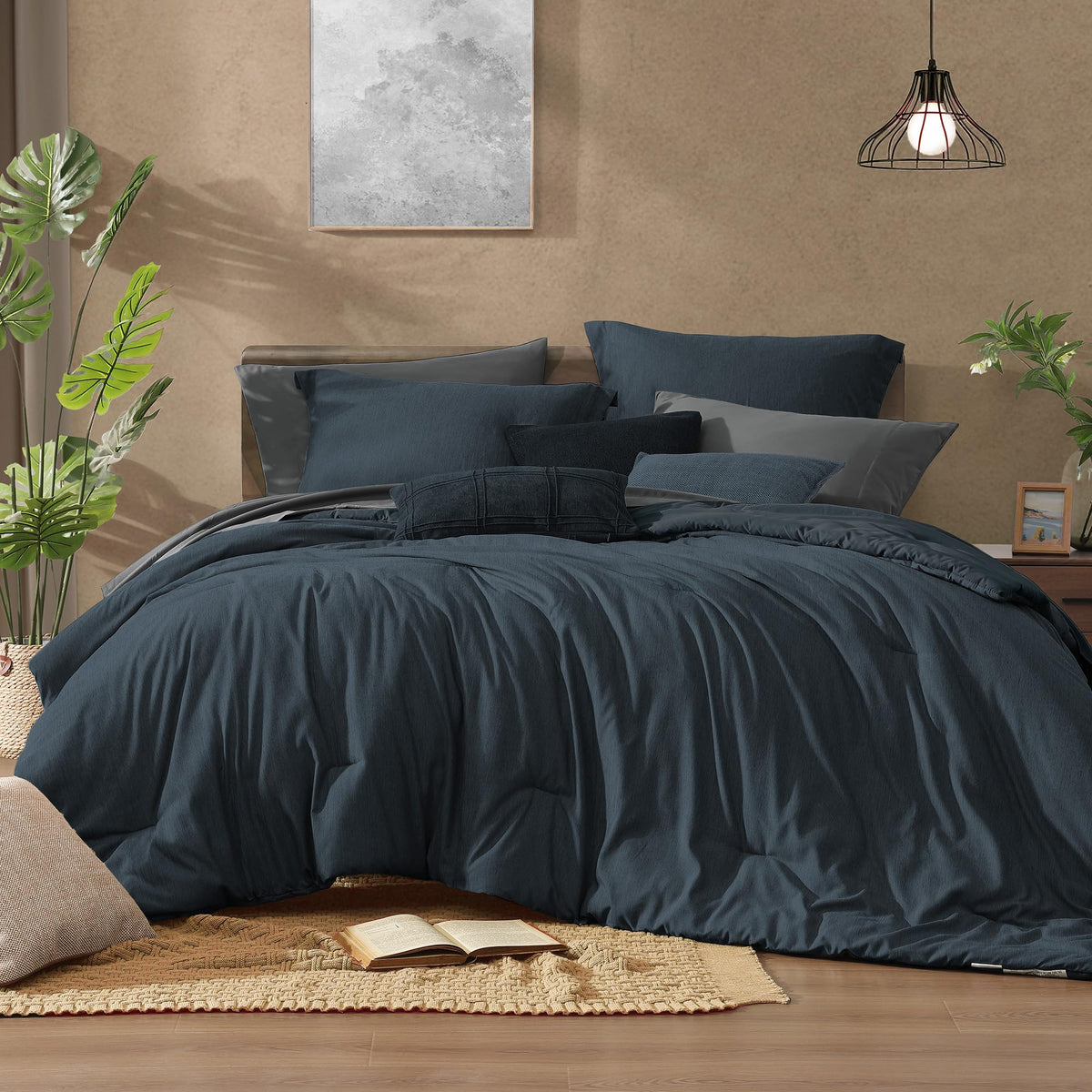 Monbix Queen Comforter Set 7 Pieces Cationic Green Bed in a Bag