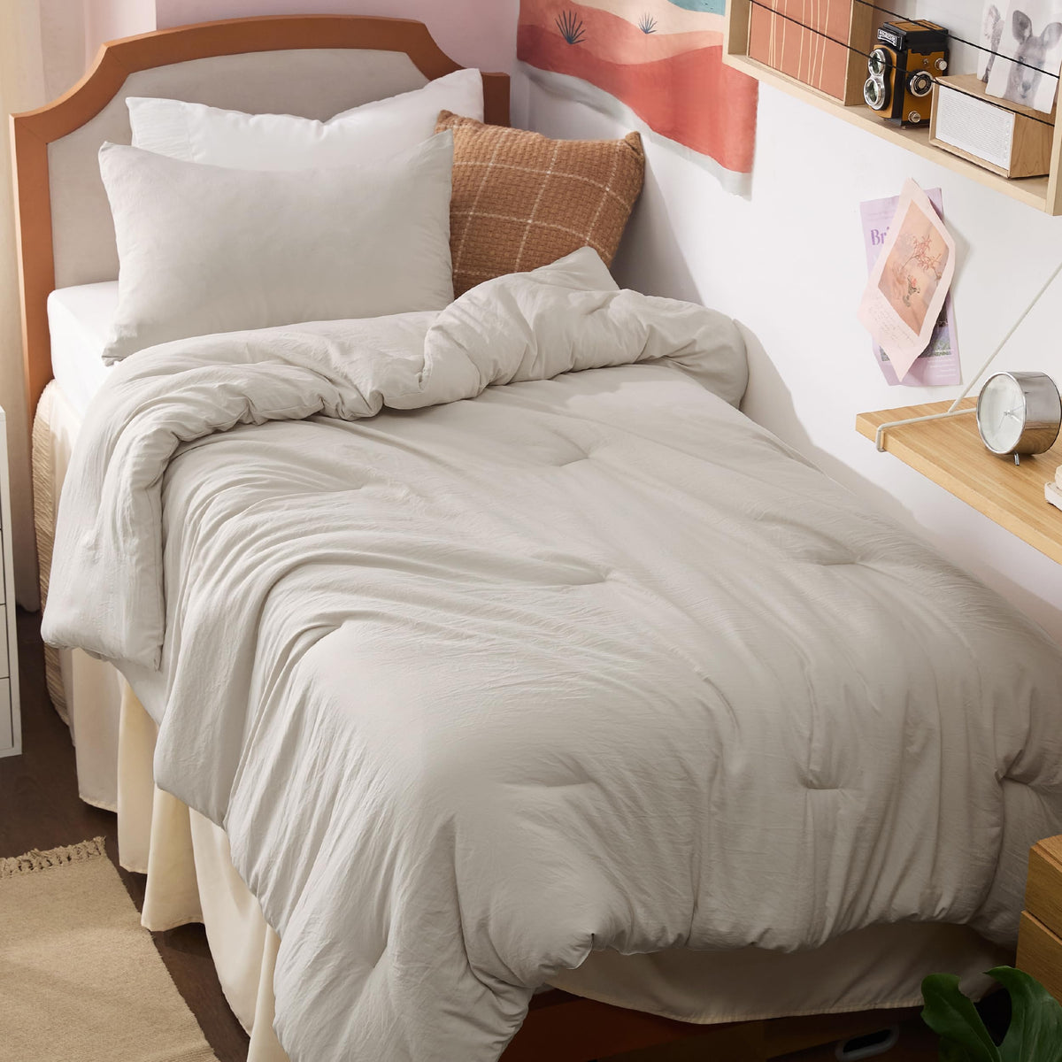 Bedsure King Comforter Set Prewashed Soft Bedding Set 3Pcs Beige 104"x90"