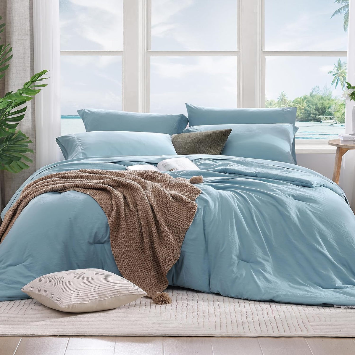 Queen Comforter Set-7 Pieces Soft Prewashed Bed in a Bag Queen Bedding Sets