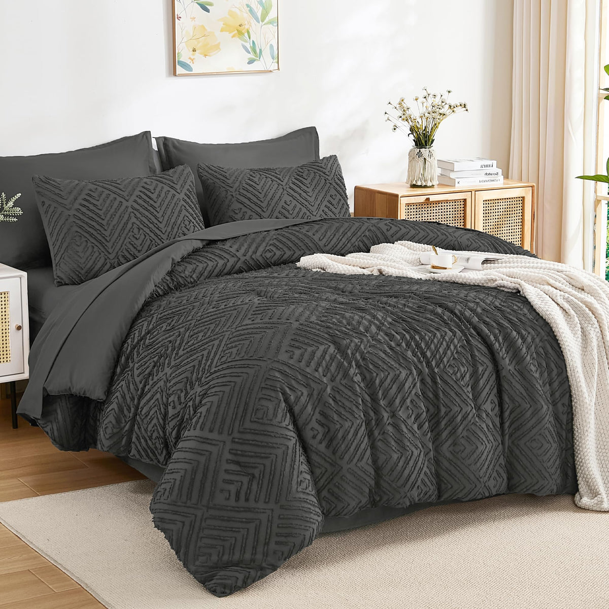 Andency King Size Comforter Set, Dark Emerald Green, 7 Pieces