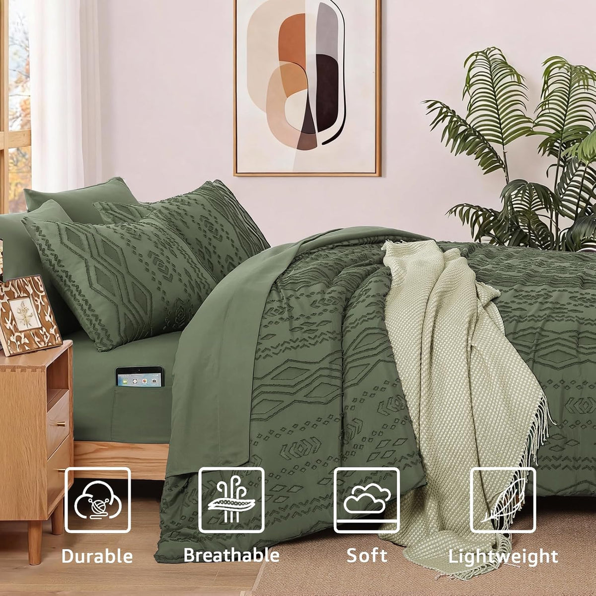 Queen Size Comforter Set- 7 Pieces Tufted Bed in a Bag Queen Bedding Sets