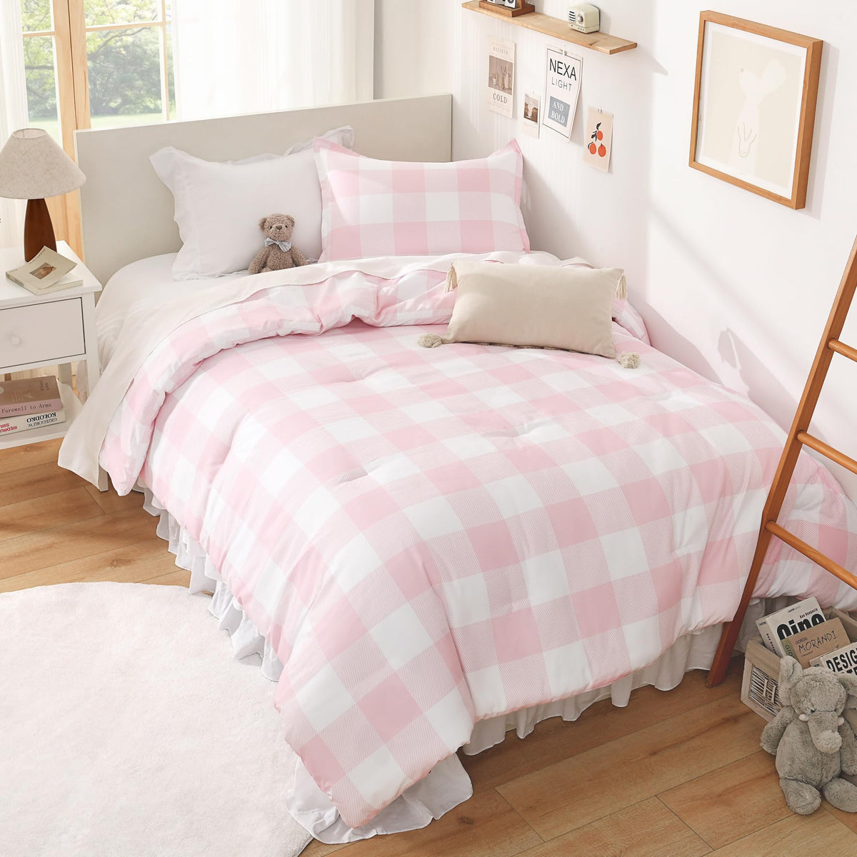 Andency Checkered Comforter Full, Black and White Gingham Plaid Bedding Set