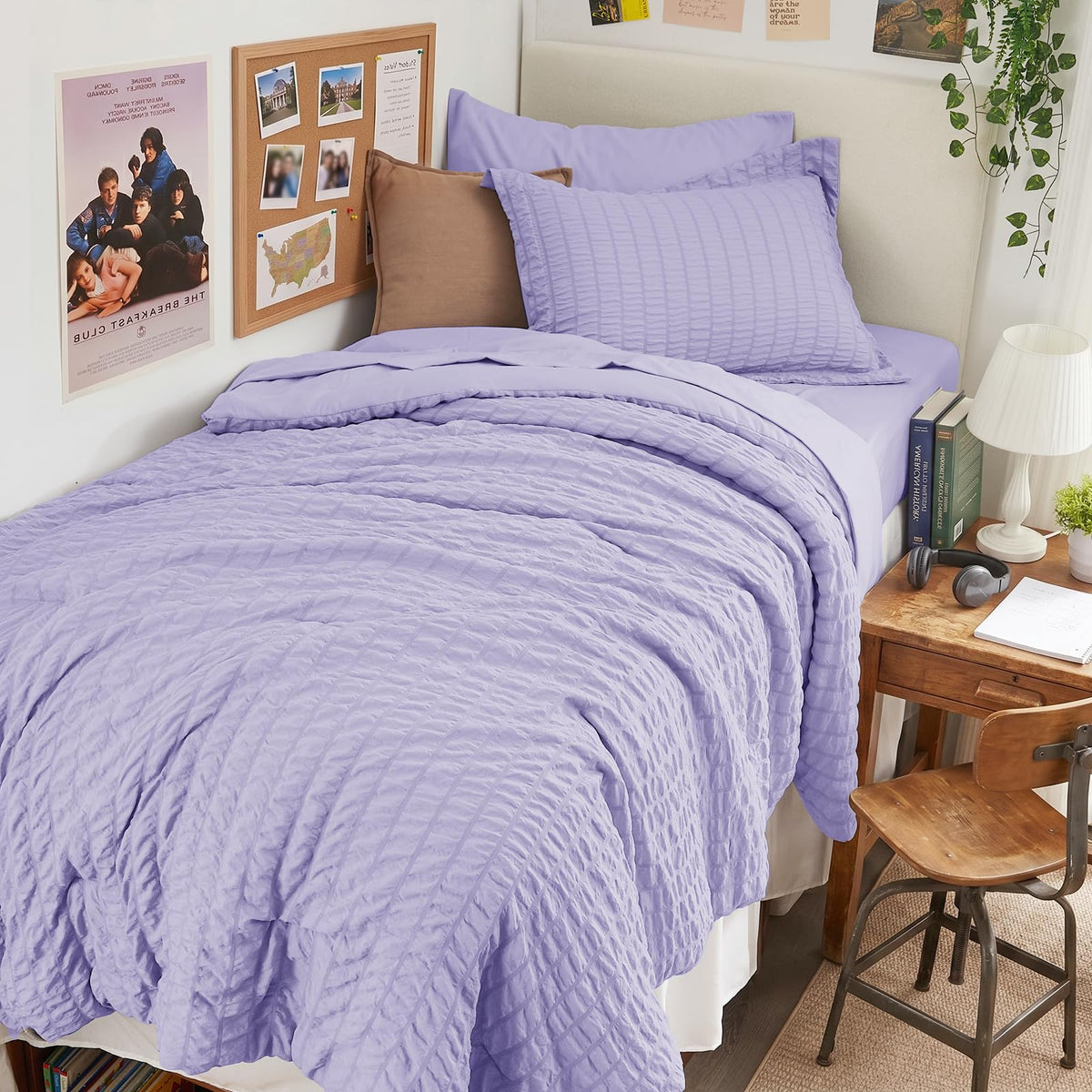 HYMOKEGE Queen Comforter Set Seersucker 7 Pieces, All Season Luxury Bed in a Bag for Bedroom, Bedding Set with Comforters, Sheets, Pillowcases & Shams, Dark Grey