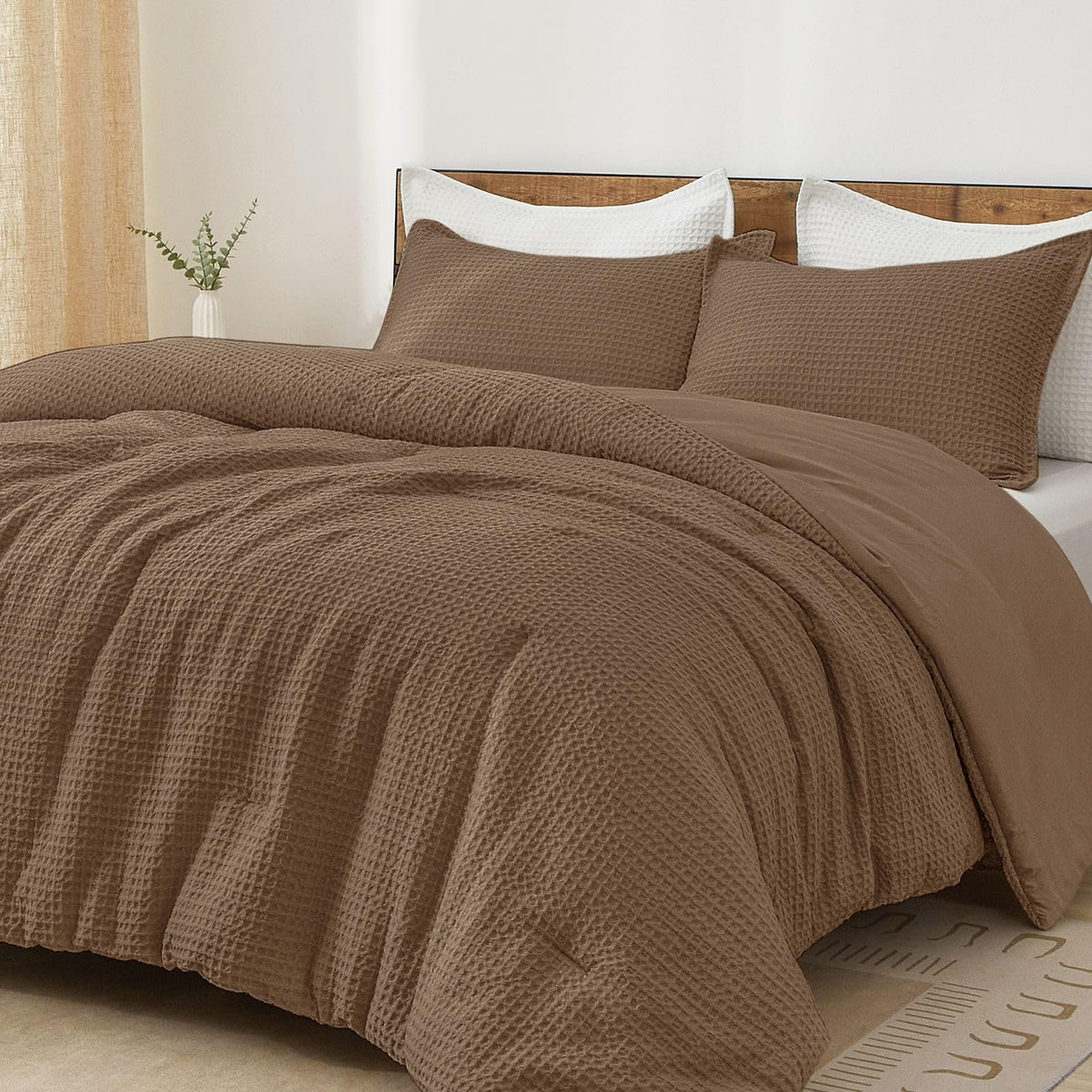 PHF Ultra Soft Waffle Comforter Set 3 Pieces Queen, Linen