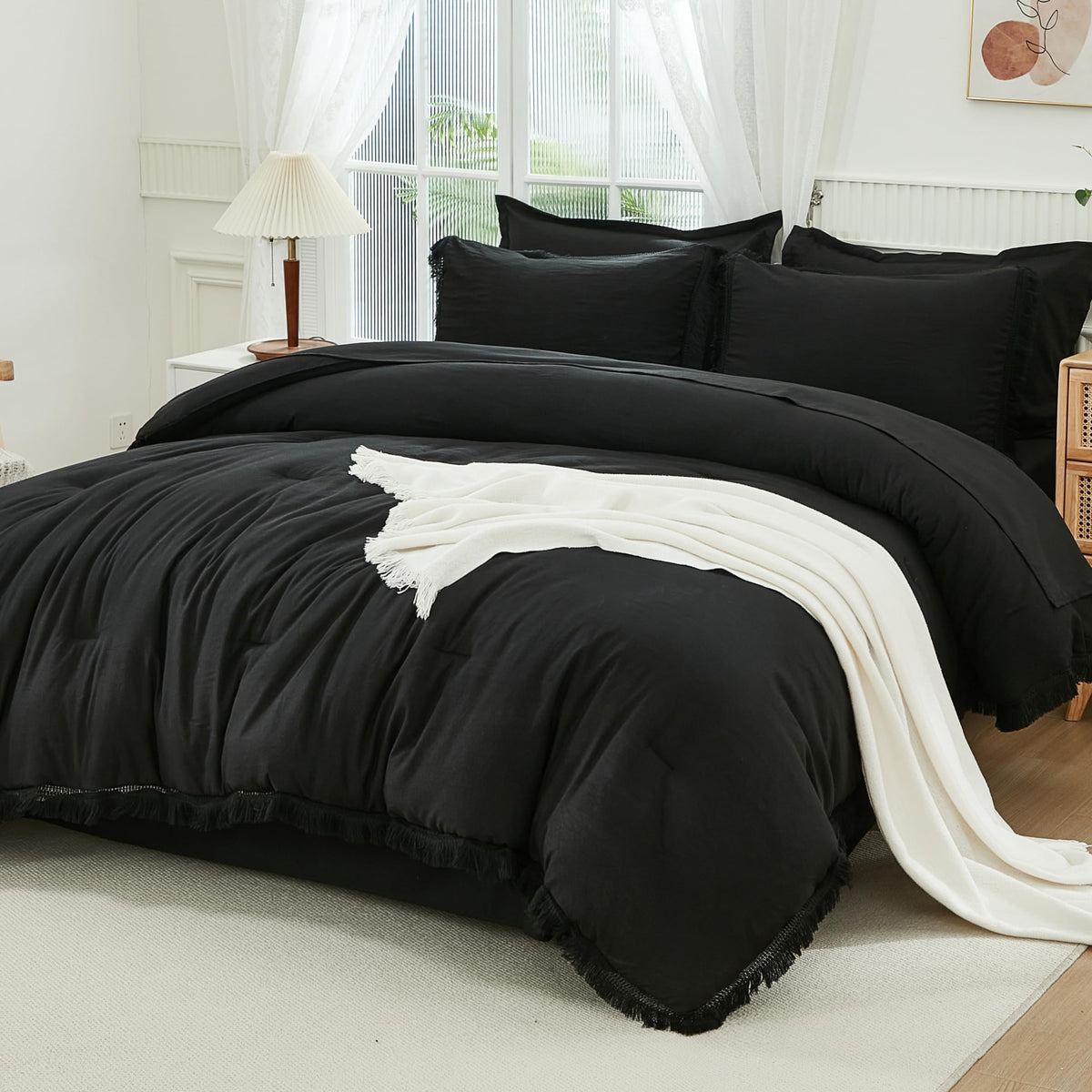 Andency King Comforter Set, 7 Pieces Beige Bedding