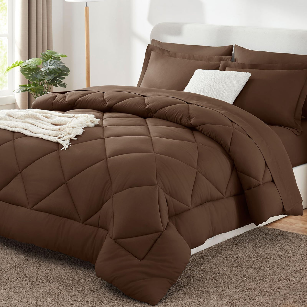 CozyLux Queen Comforter Set 88"x88" Dark Grey - 7 Piece Bed in a Bag