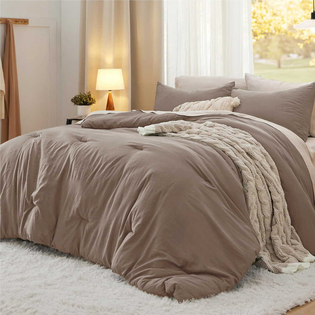 Bedsure King Comforter Set Prewashed Soft Bedding Set 3Pcs White 104"x90"