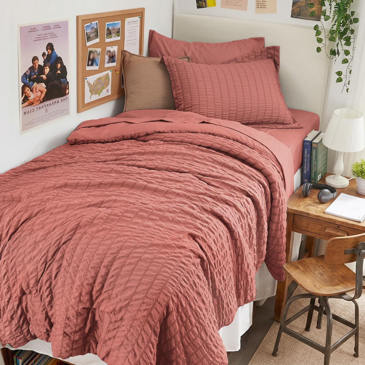 HYMOKEGE Queen Comforter Set Seersucker 7 Pieces, All Season Luxury Bed in a Bag for Bedroom, Bedding Set with Comforters, Sheets, Pillowcases & Shams, Dark Grey