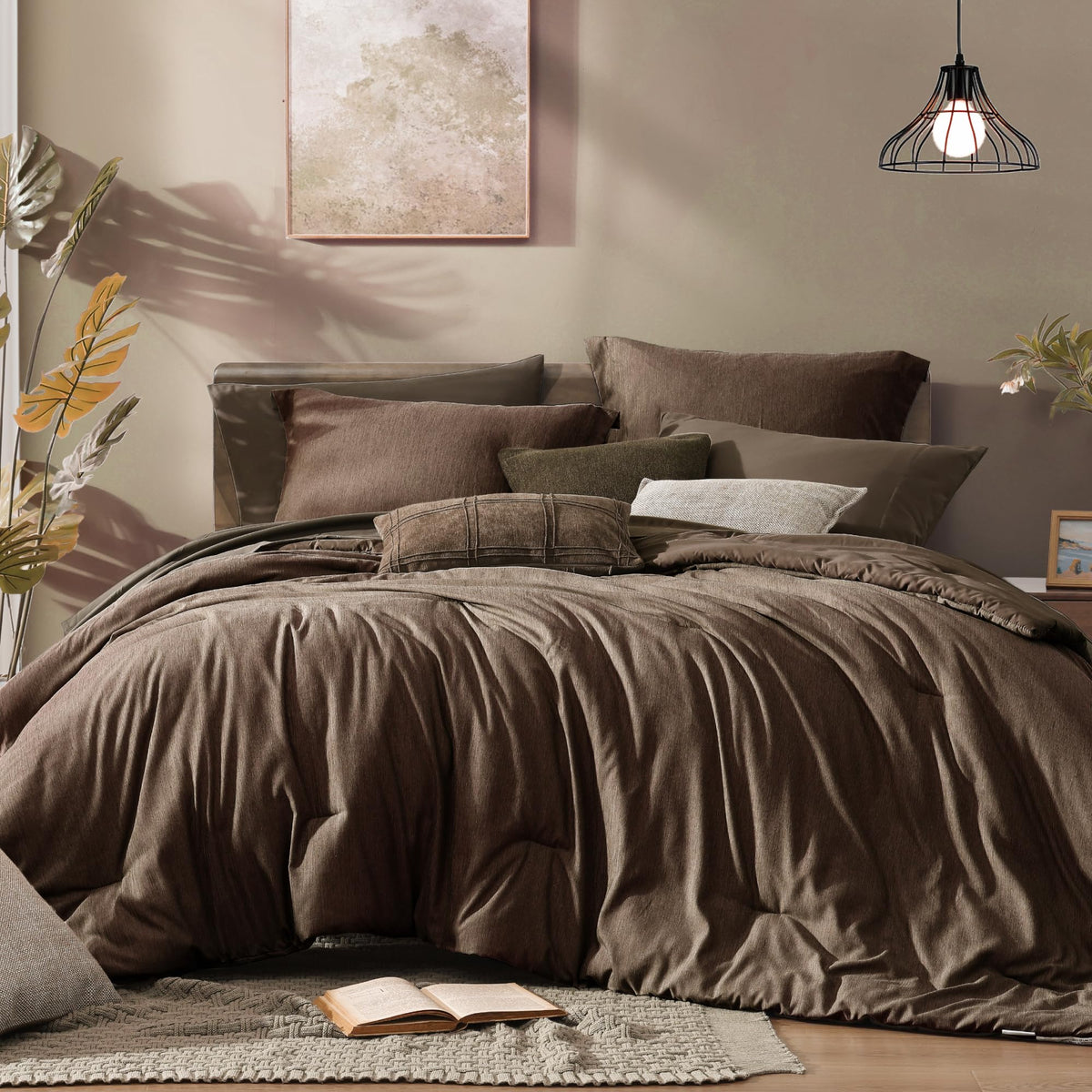 Monbix Queen Comforter Set 7 Pieces Cationic Green Bed in a Bag