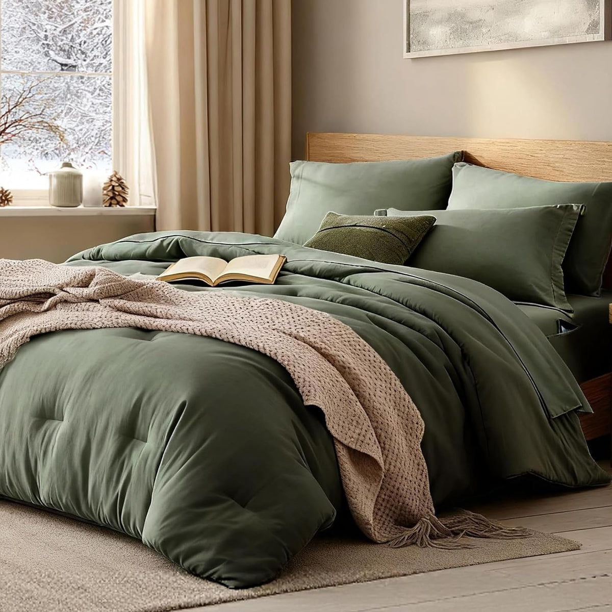 Queen Comforter Set-7 Pieces Soft Prewashed Bed in a Bag Queen Bedding Sets