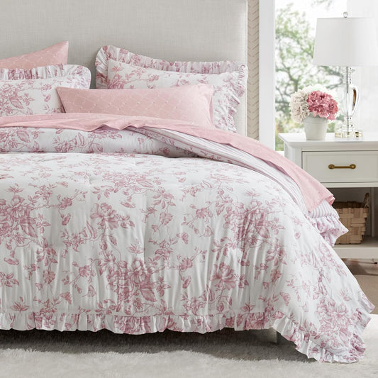 Madison Park Essentials Pink Floral Comforter Set with Sheets Full,7pc
