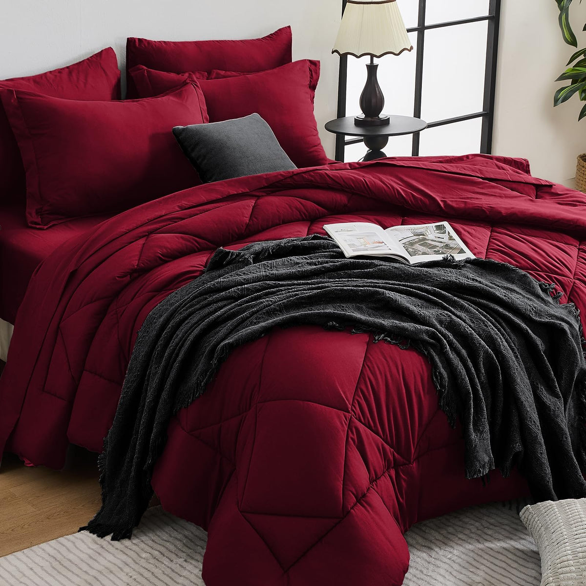 HEVUMYI 7-Piece Queen Comforter Set, Dark Grey Bed in a Bag