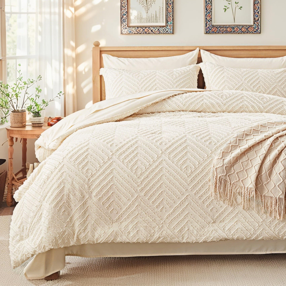 Zzlpp Queen Comforter Set 7 Piece, Beige Bed in a Bag Queen Bedding Sets