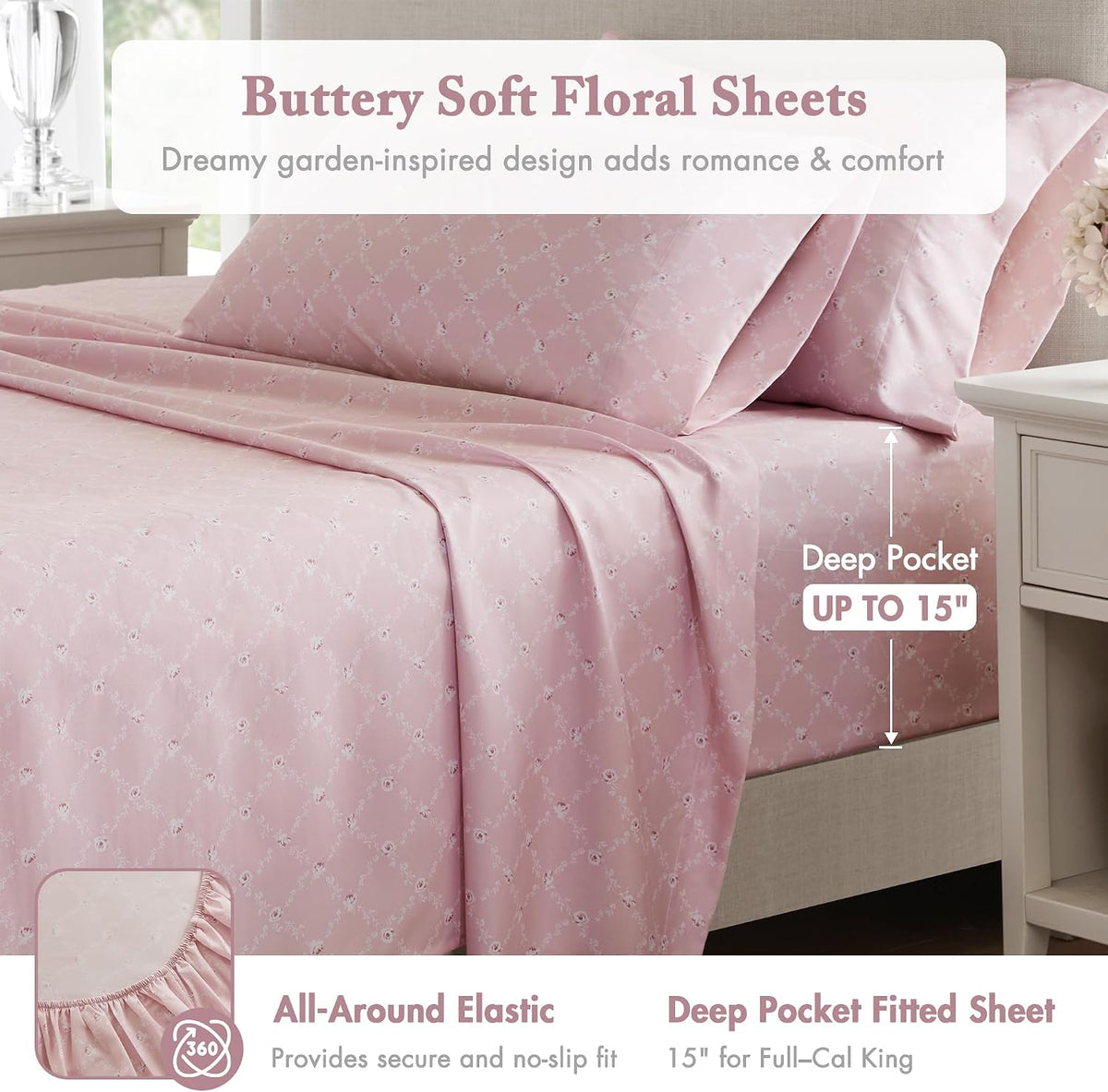 Madison Park Essentials Pink Floral Comforter Set with Sheets Full,7pc