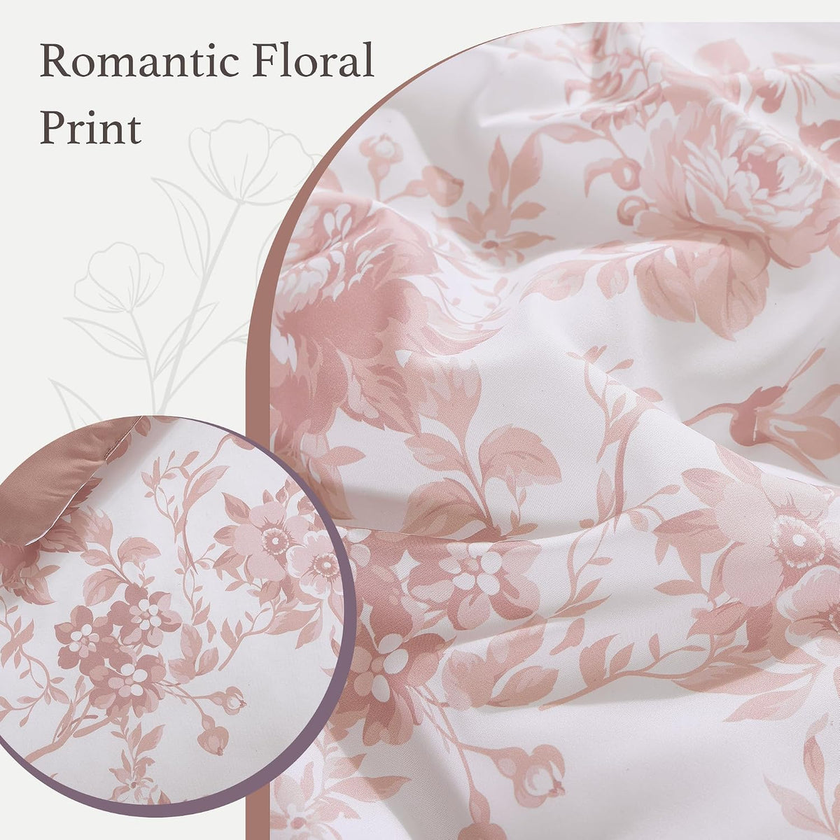 BLOOMHAVEN Full Size Comforter Sets-7 Pieces Rose Floral Bed in a Bag