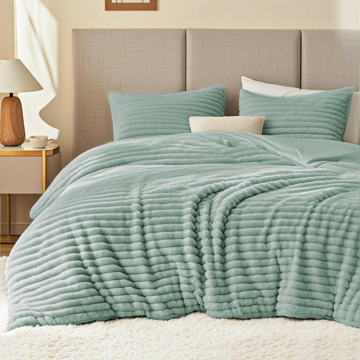 EXQ Home Fluffy Comforter Set Queen Size,3 Pieces Bed Set,Black