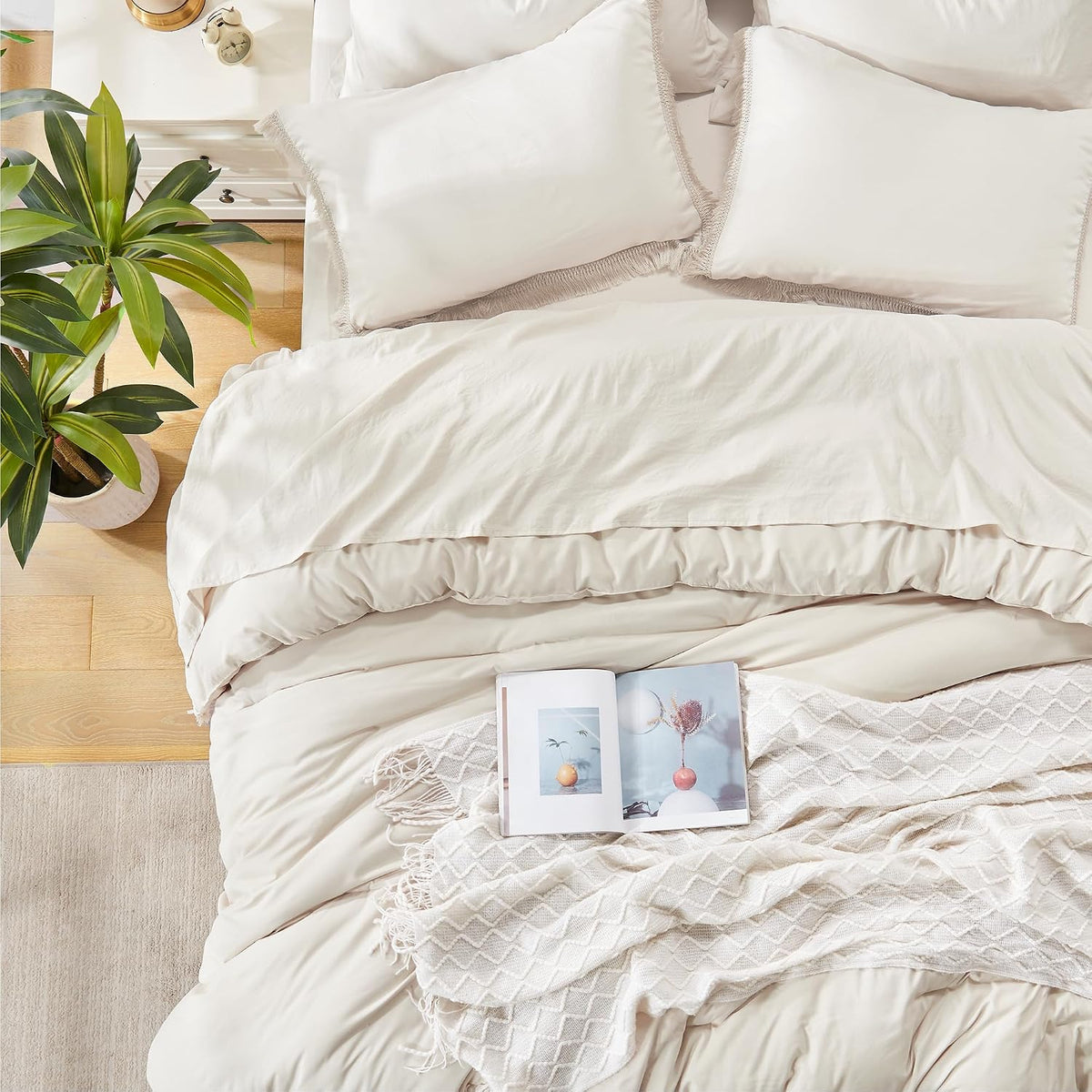 Andency King Comforter Set, 7 Pieces Beige Bedding