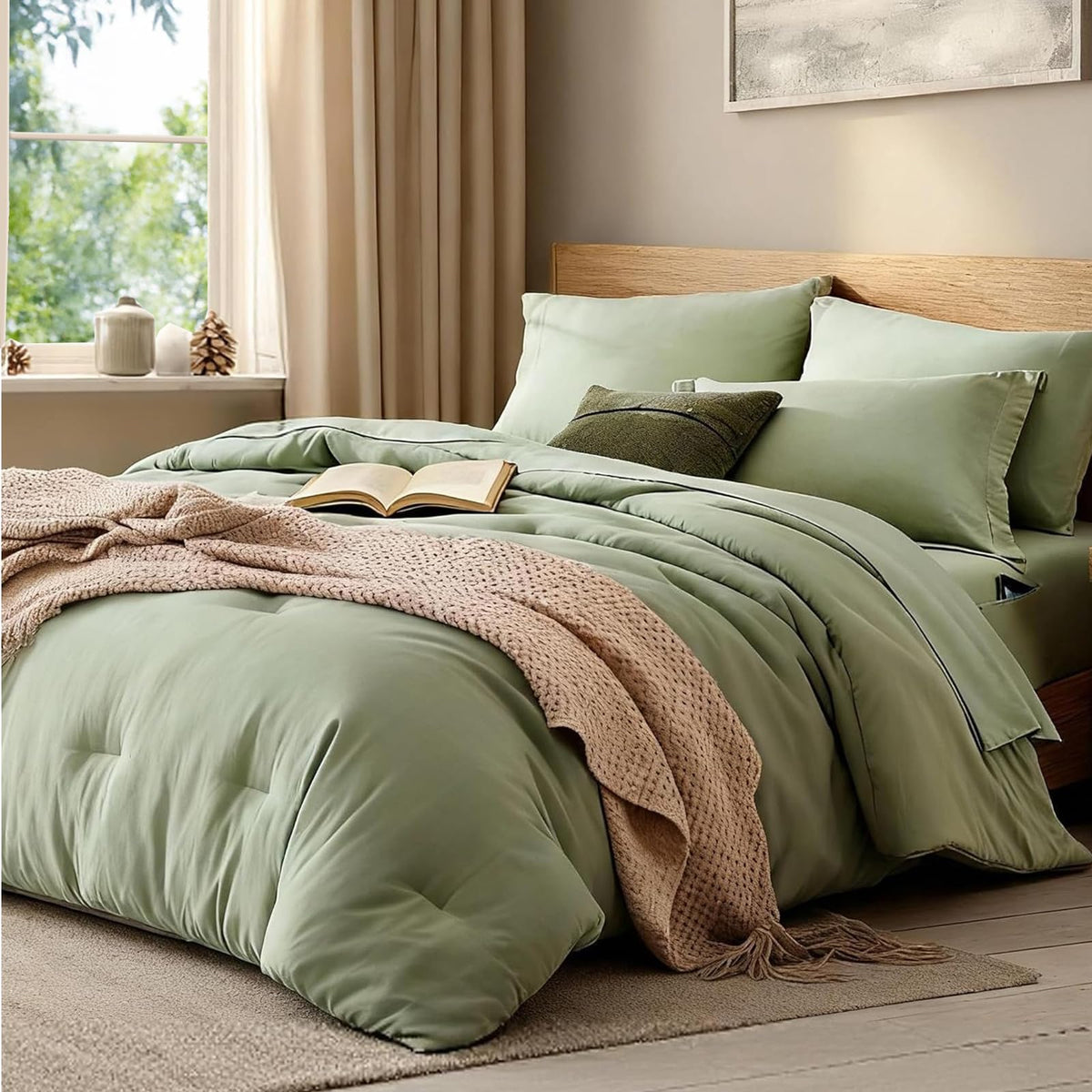 Queen Comforter Set-7 Pieces Soft Prewashed Bed in a Bag Queen Bedding Sets