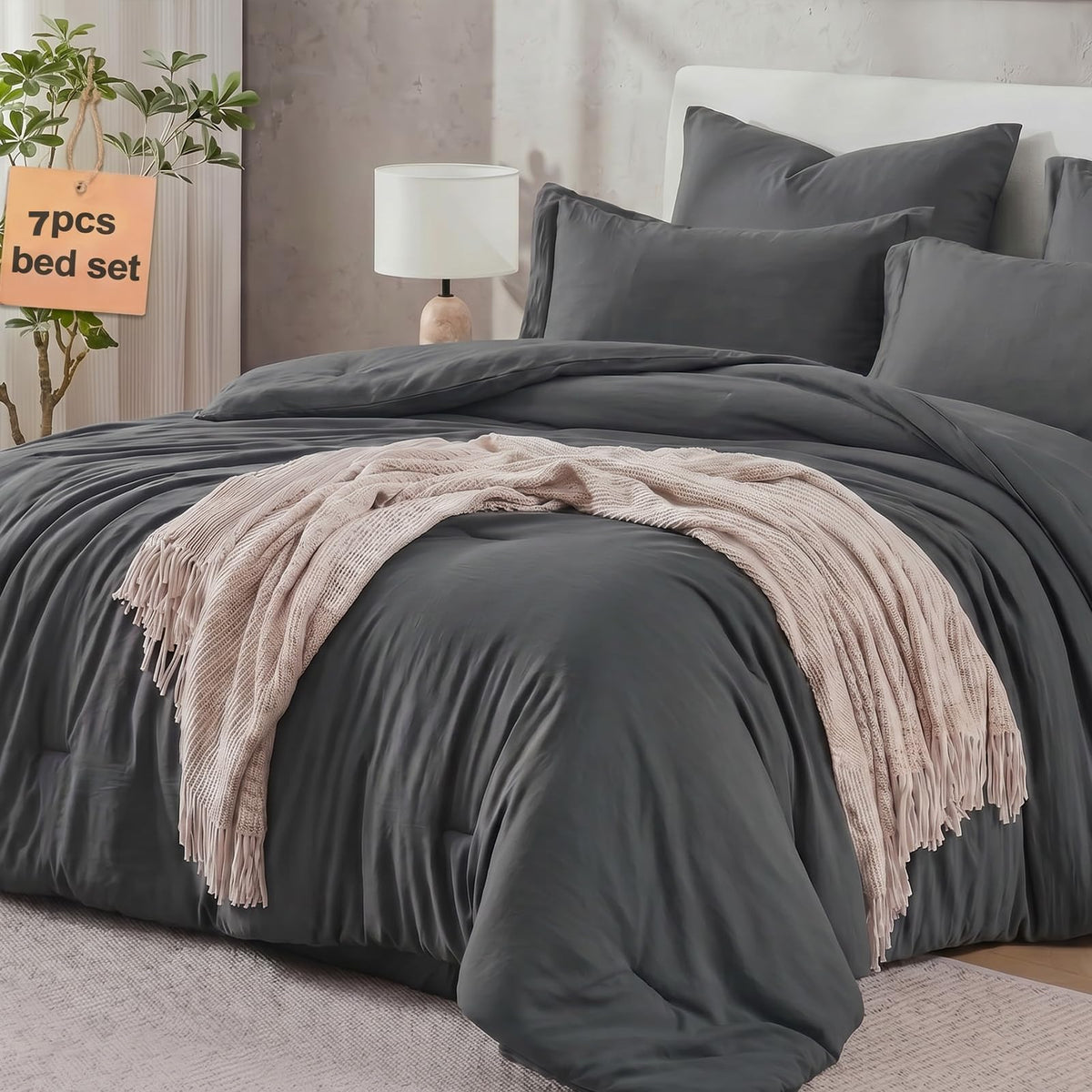 Homelike Moment King Size Comforter Set - 7 Piece Sage Green Bed in a Bag