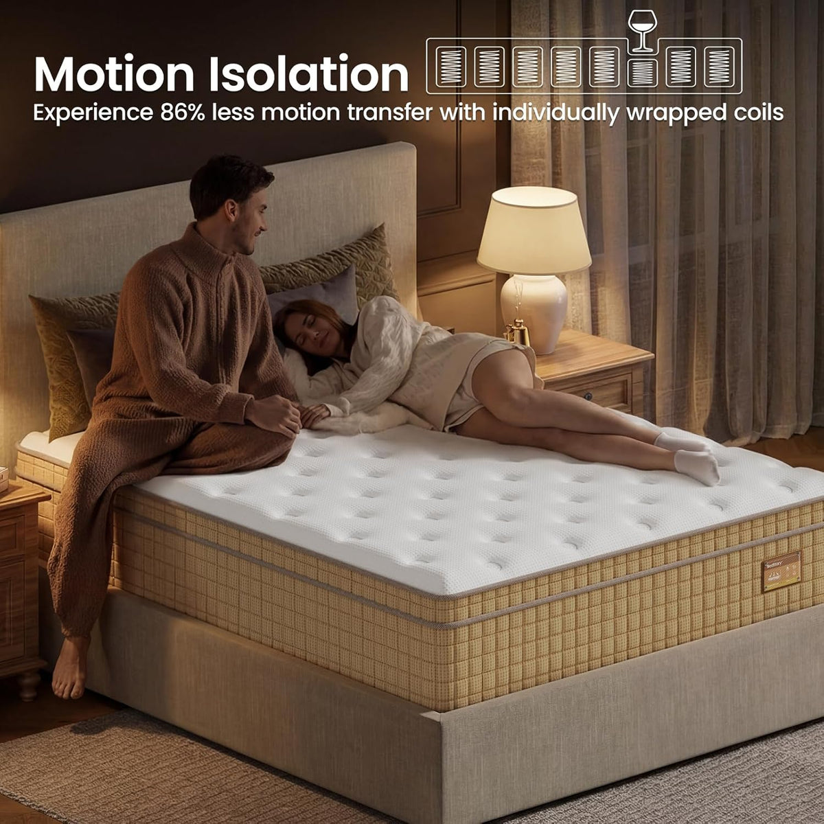 BedStory 14 inch Medium Firm King Mattress, Deep Sleep Hybrid Mattresses in a Box, Zoned Lumbar Support for & Back Pain Relief, CertiPUR-US Certified, 365 Night Trial, 10-Year