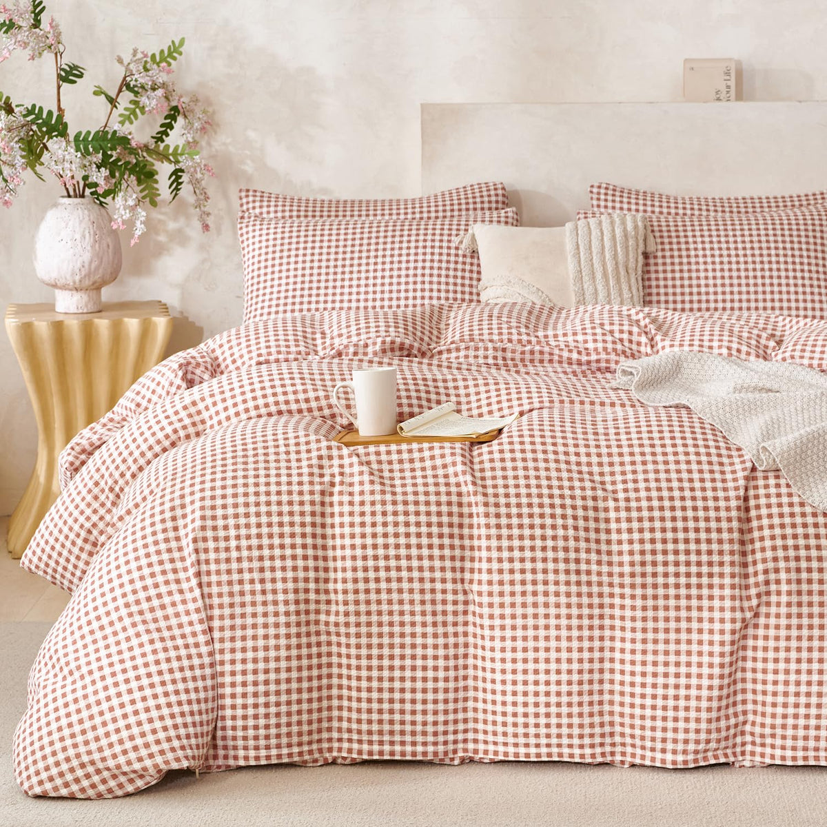 Black Grid Comforter Set Queen Soft Luxury Washed Microfiber 3 Pieces Bedding Set, White Grey Grid Pattern Comforter with 2 Pillowcases Breathable Durable Comfy