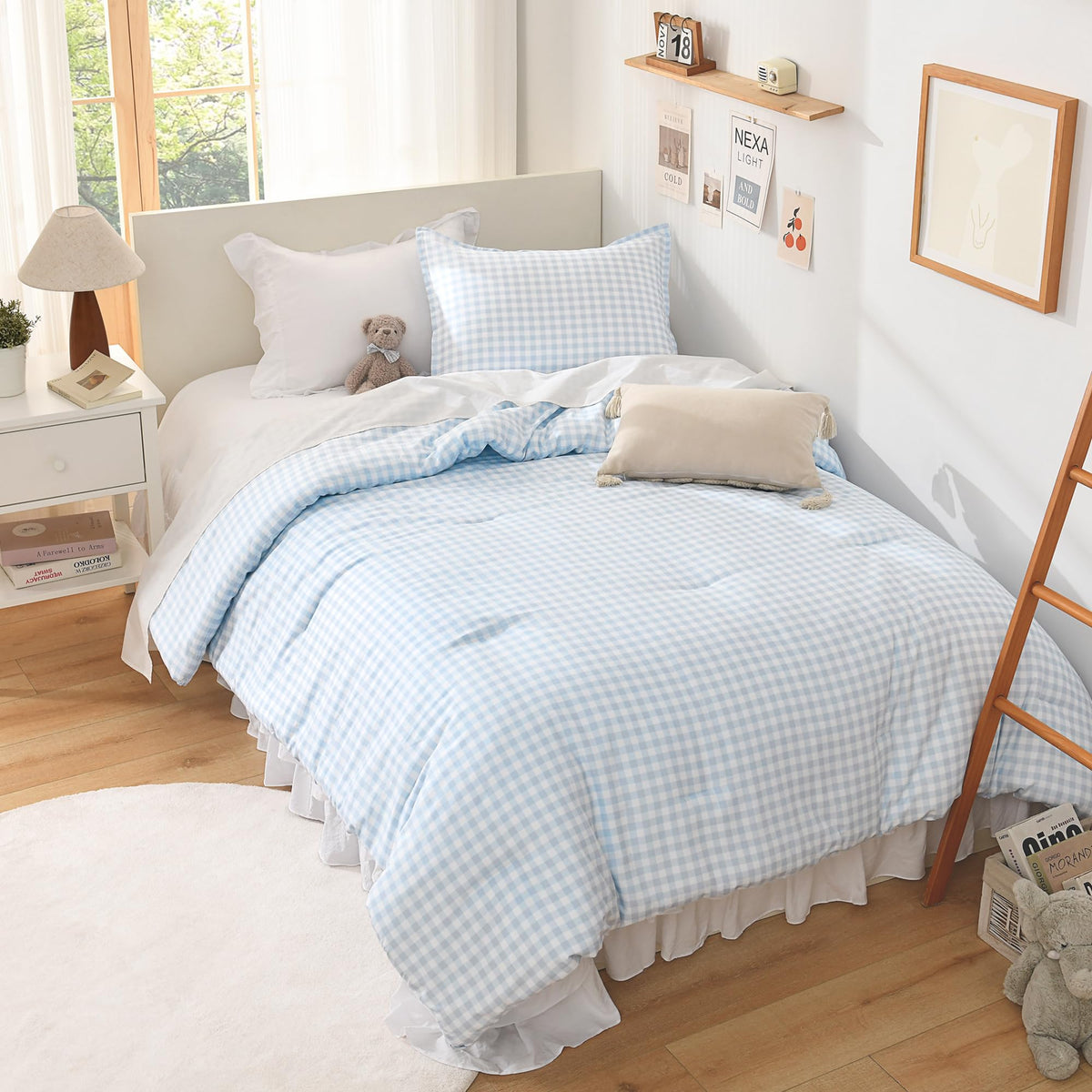 Andency Checkered Comforter Full, Black and White Gingham Plaid Bedding Set