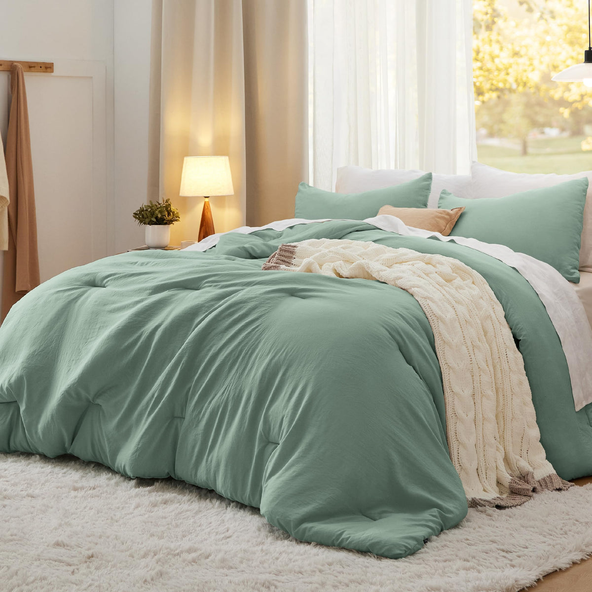 Bedsure King Comforter Set Prewashed Soft Bedding Set 3Pcs White 104"x90"
