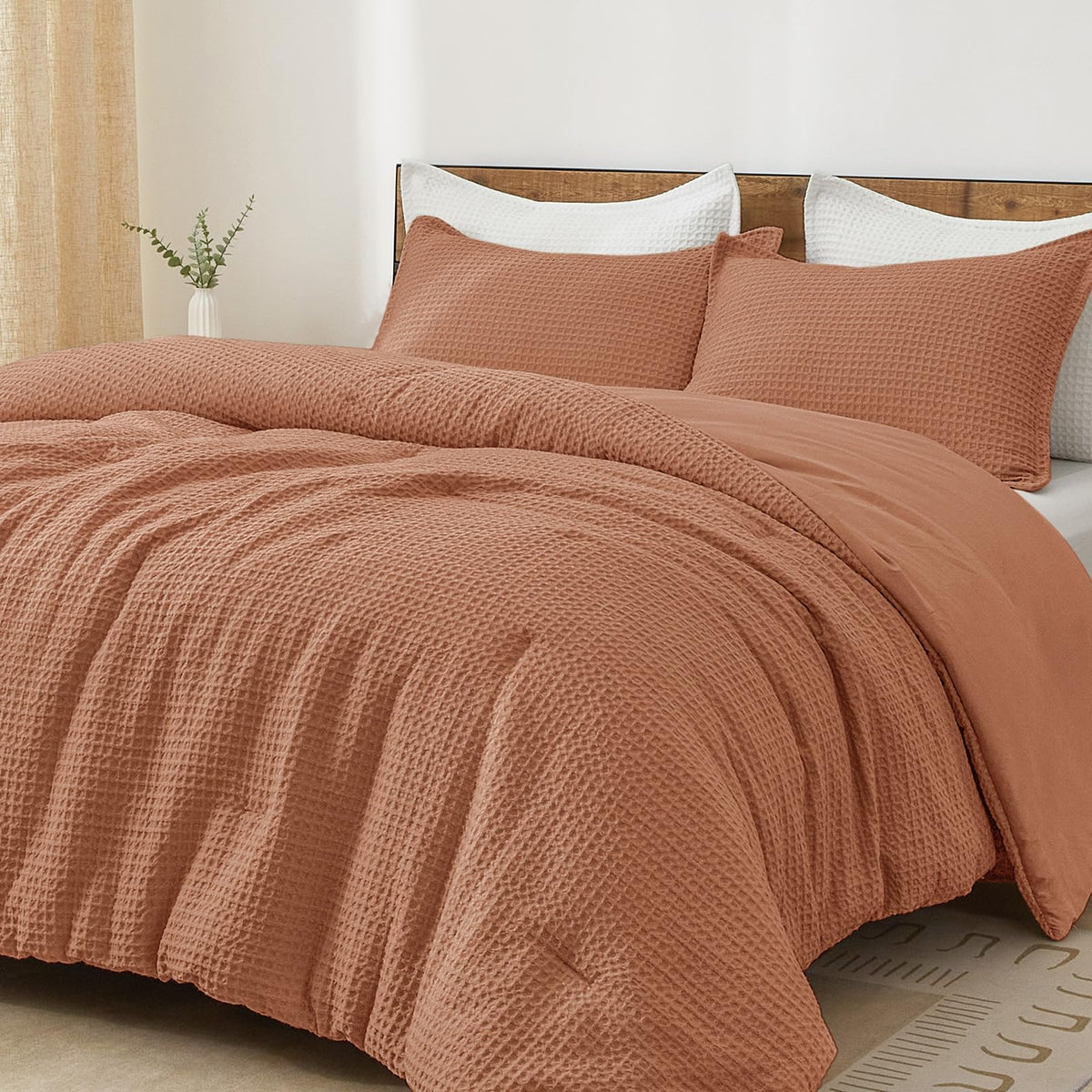 PHF Ultra Soft Waffle Comforter Set 3 Pieces Queen, Linen