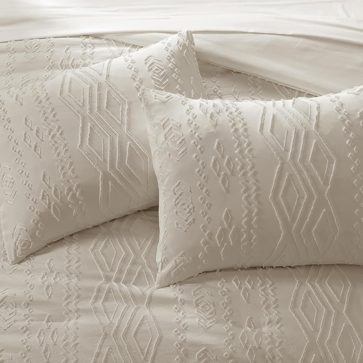 King Size Comforter Set Beige Tufted Boho Bedding Sets Farmhouse 7 Pieces
