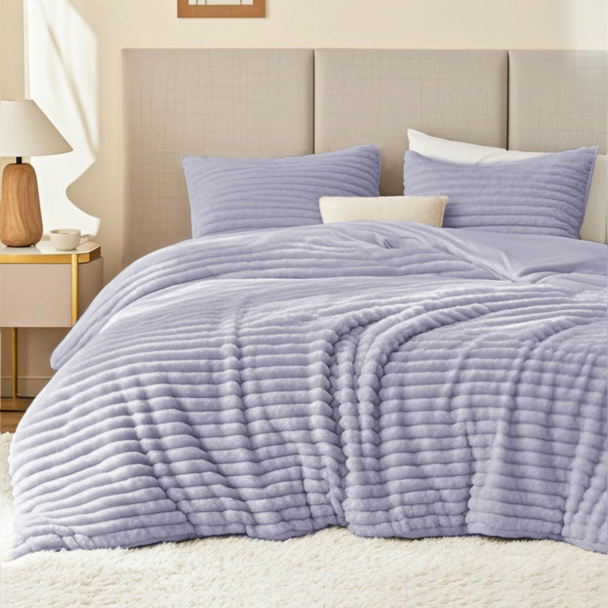 EXQ Home Fluffy Comforter Set Queen Size,3 Pieces Bed Set,Black