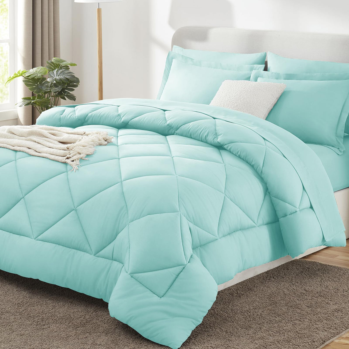 CozyLux Queen Comforter Set 88"x88" Dark Grey - 7 Piece Bed in a Bag