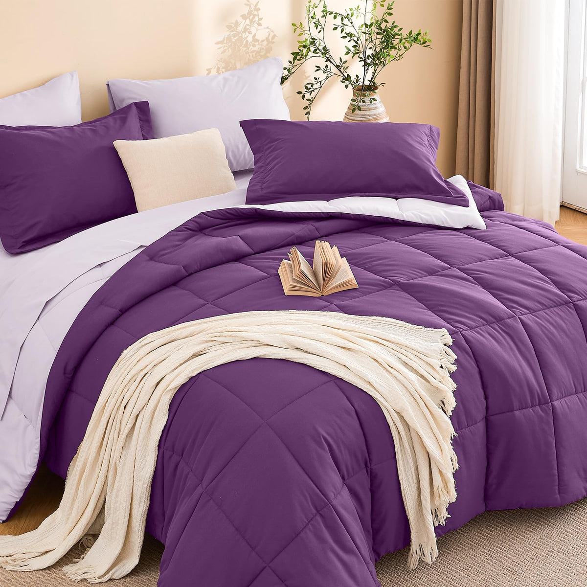MUXHOMO Queen Comforter Set with Sheets Brown - 7 Pieces Bed in a Bag