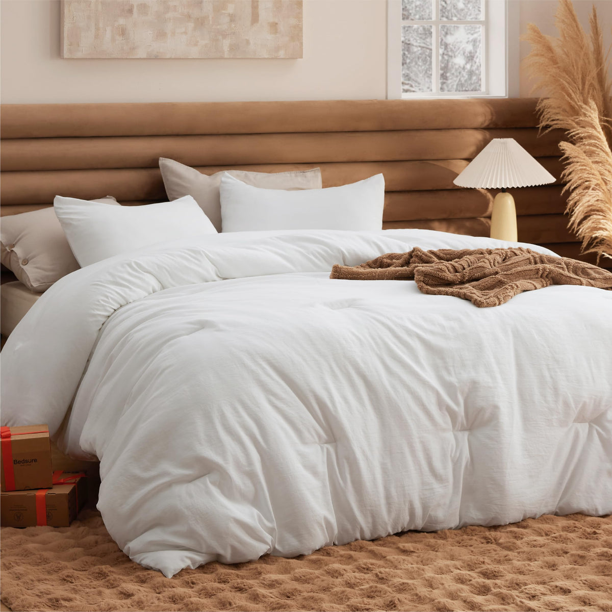 Bedsure King Comforter Set Prewashed Soft Bedding Set 3Pcs Beige 104"x90"