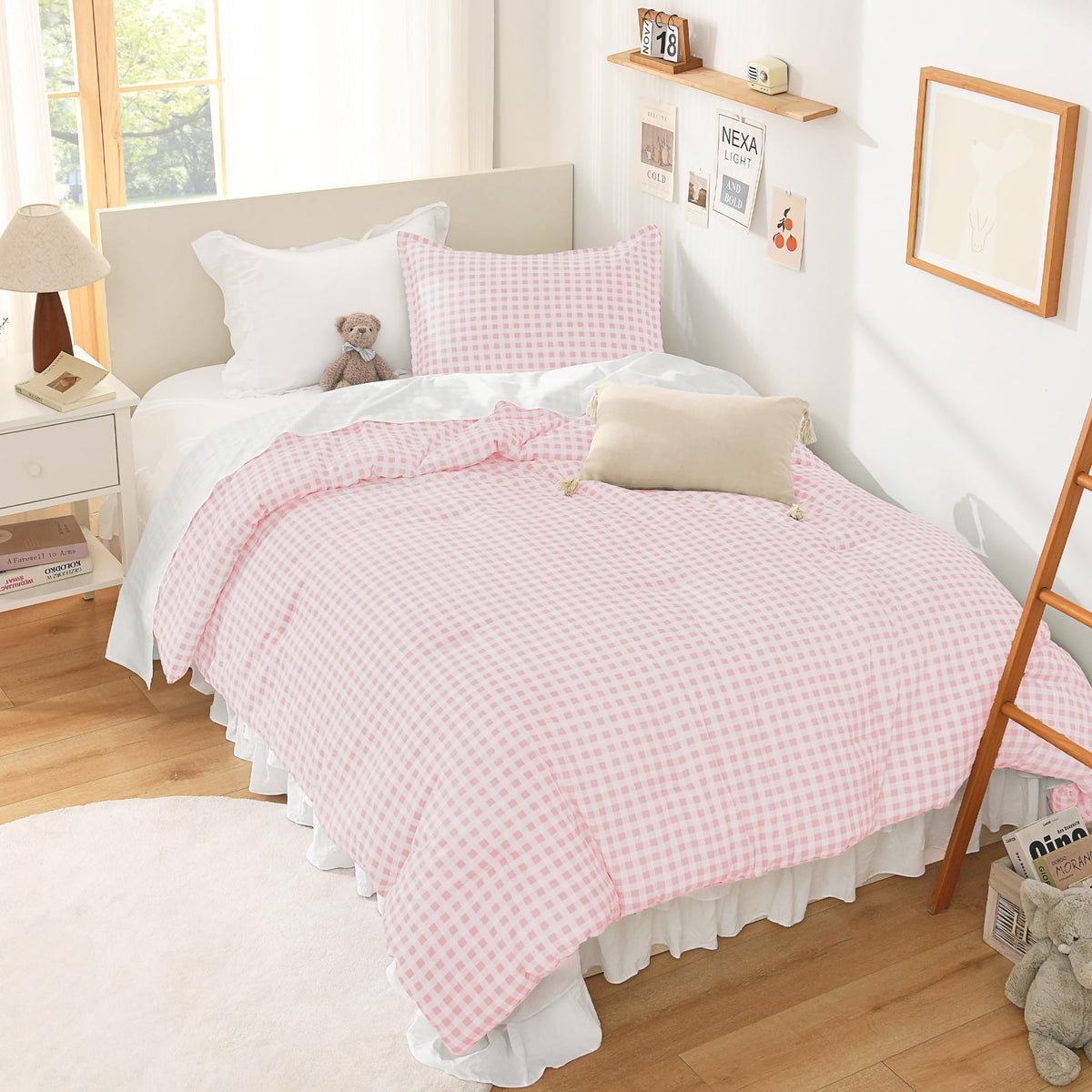 Andency Checkered Comforter Full, Black and White Gingham Plaid Bedding Set